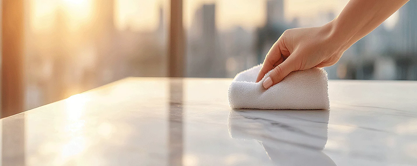 Ein Tisch, der geputzt wird